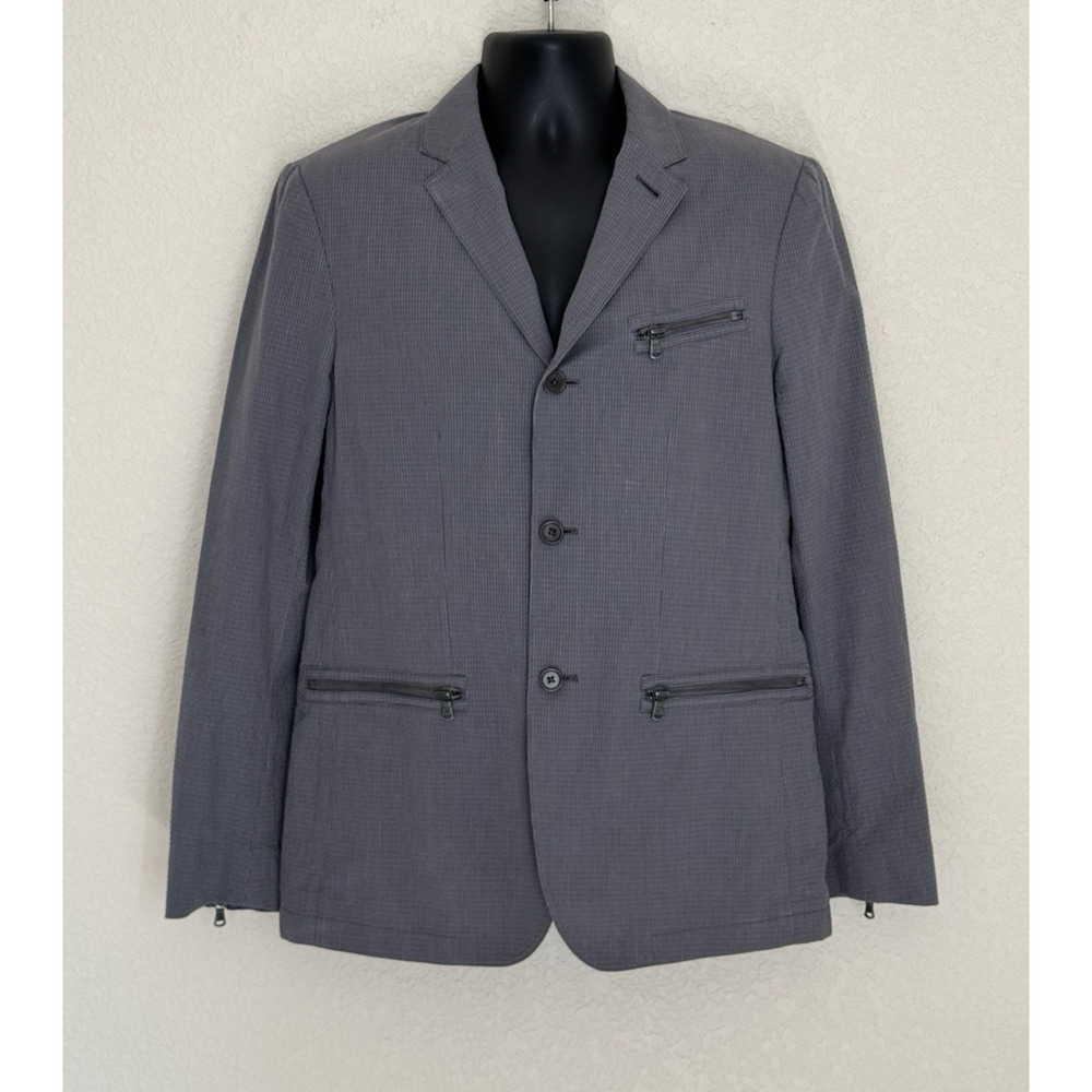 John Varvatos Seersucker Jacket Blazer 38 JVS1050B Cotton Zipper Pocket Office